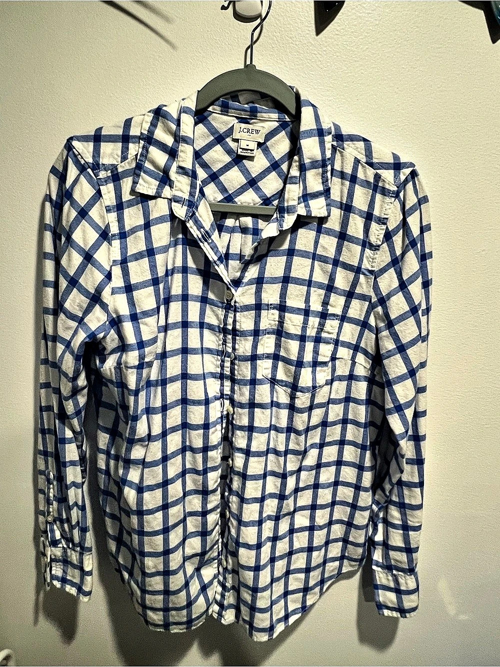J.Crew Plaid Cotton Button Down in Blue & White Medium Like New